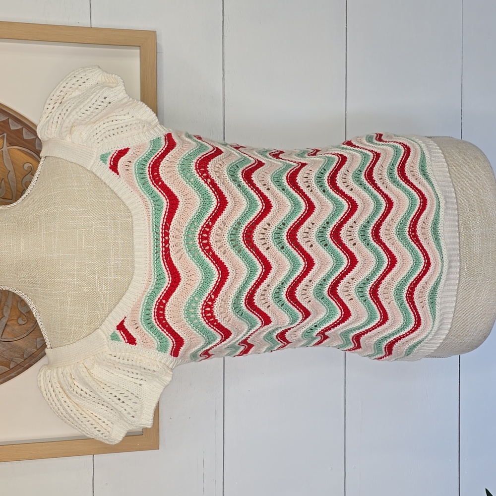 KAILY K Multicolor Zig Zag Knit Top Blouse Crochet Sweater Size S